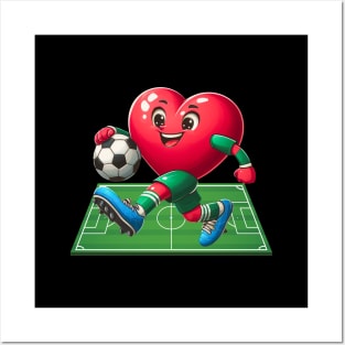 Heart Playing Soccer Cute Valentines Day Sports Lover Posters and Art